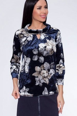 Блуза 457 "Велюр цветной" темно-синий/лилии