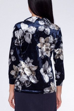 Блуза 457 "Велюр цветной" темно-синий/лилии