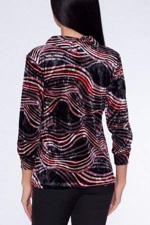 Блуза 457 "Велюр цветной"  красный/абстракция