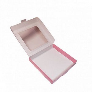 Коробка для печенья 19*19*3 см, Розовая с окном