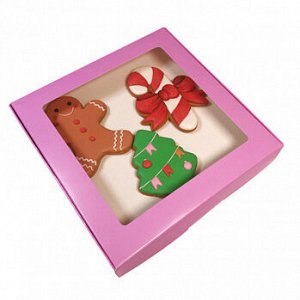Коробка для печенья 21*21*3 см, Сиреневая с окном