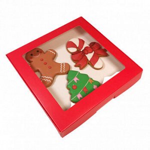 Коробка для печенья 21*21*3 см, Красная с окном
