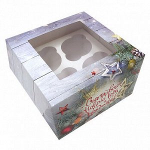 Коробка для 4 капкейков "С Новым годом", с окном