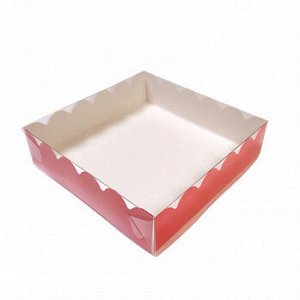 Коробка для печенья 12*12*3 см, Красная с прозрачной крышкой