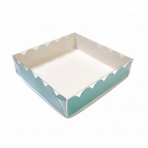Коробка для печенья 12*12*3 см, Голубая с прозрачной крышкой