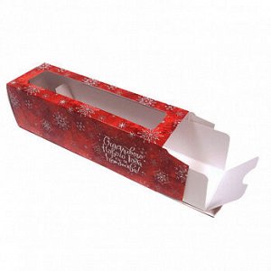 Коробка для макарун "Снежинки" Красная, 18*5,5 см
