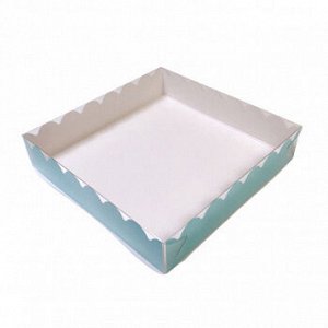Коробка для печенья 15*15*3 см, Голубая с прозрачной крышкой