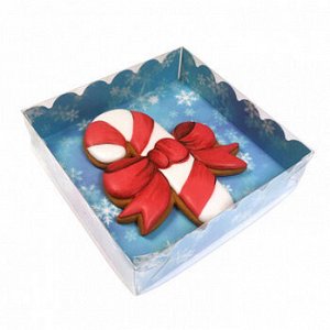 Коробка для пряников с прозрачной крышкой "Снежинки на голубом", 12*12*3 см