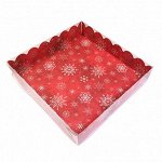 Коробка для пряников с прозрачной крышкой &quot;Снежинки на красном&quot;, 15*15*3 см