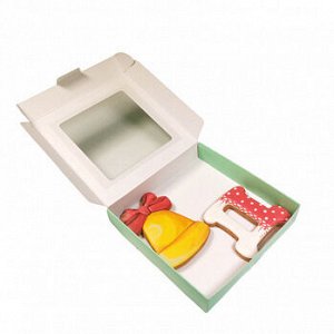 Коробка для печенья 16*16*3 см, Мятная с окном