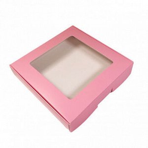 Коробка для печенья 16*16*3 см, Розовая с окном