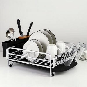 Сушилка для посуды и столовых приборов, с поддоном, цвет чёрный