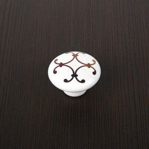 Ручка кнопка Ceramics 009, керамическая, белая с рисунком