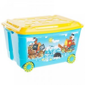 Ящик для игрушек на колёсах с аппликацией, цвет голубой
