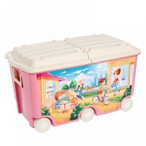 Ящик для игрушек на колёсах с декором, цвет розовый