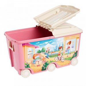 Ящик для игрушек на колёсах с декором, цвет розовый