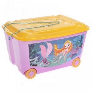 Ящик для игрушек с аппликацией «Русалочка» на колёсиках, с крышкой, 50 л, цвет сиреневый