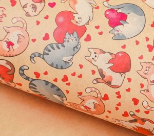 Бумага для упаковки подарков крафт 50*70см "влюбленные коты"