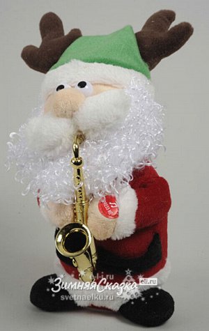 Санта с саксофоном электромеханический, 21 см, батарейки (Kaemingk)