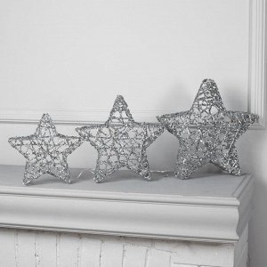Светодиодная фигура «Звёзды серебристые» 20, 25, 30 см, металл, 220 В, свечение тёплое белое