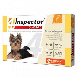 Inspector Quadro капли от внутренних и внешних паразитов для собак 1-4кг 0.4мл 1 пипетка