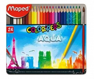 Maped. Карандаши цветные акварельные "Color'Peps Aqua" (24 цв) подароч. кисть в комплекте арт.836016