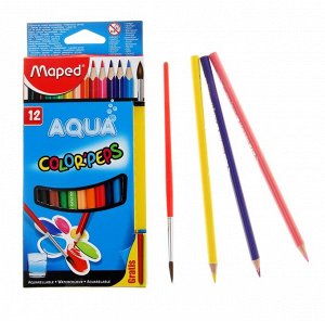 Maped. Карандаши цветные акварельные "Color'Peps Aqua"  (12 цв) с кисточкой арт.836011