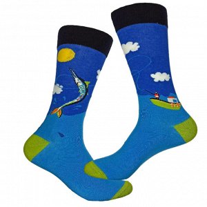 03590 Дизайнерские носки серии Что наша жизнь..."Удачная рыбалка", р-р 40-46 (голубой), 2690000003590