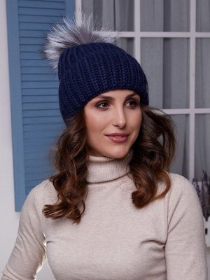 Женская шапка Оливия с помпоном Синий