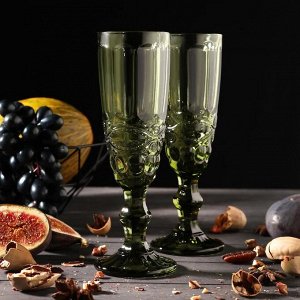 Набор бокалов для шампанского Magistro «Ла-Манш», 160 мл, 7x20 см, 2 шт, цвет зелёный
