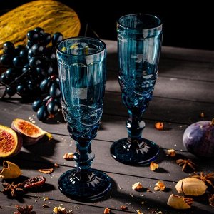 Набор бокалов стеклянных для шампанского Magistro «Ла-Манш», 160 мл, 7?20 см, 2 шт, цвет синий
