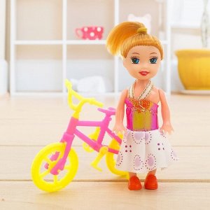 Кукла модель «Оля» с малышкой на велосипеде, МИКС