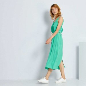 Платье с веревочным поясом - зеленый