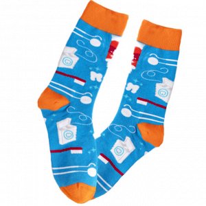 28289 Дизайнерские носки серии Что наша жизнь…"Гигиена полости рта", р-р 38-44 (голубой/оранжевый)