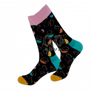 14404 Дизайнерские носки серии Что наша жизнь..."Разноцветная скорлупа", р-р 38-45 (черный, розовая манжета), 2690000014404