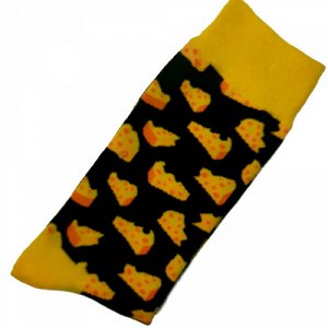 22294 Дизайнерские носки серии Весело и вкусно "Сыр Маасдам", р-р 38-44 (черный, яркий сыр)
