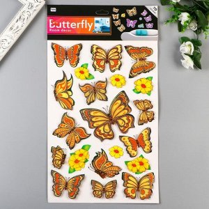 Наклейка пластик 3D глиттер "Бабочки и цветы" МИКС 49,5х30 см