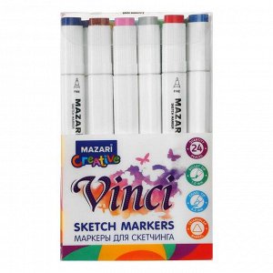 Набор двухсторонних маркеров для скетчинга Mazari Vinci 24 цвета Main colors (основные цвета), пишущие узлы 1.0-6.2 мм