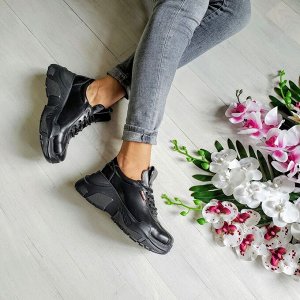 Bona Mente Deluxe Черные кожаные кроссовки POWER