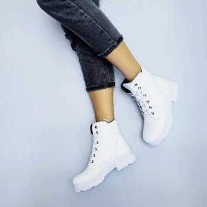Белые кожаные ботинки SHANS на белой подошве