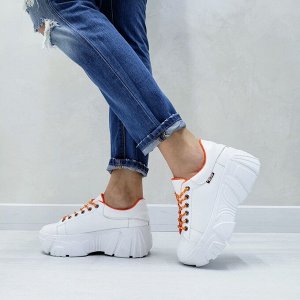Bona Mente Deluxe Белые кожаные кроссовки COSMOS с оранжевой подкладкой