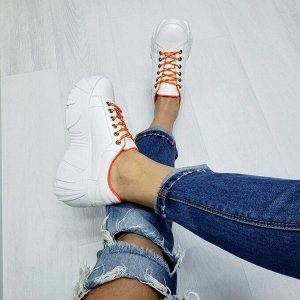 Bona Mente Deluxe Белые кожаные кроссовки COSMOS с оранжевой подкладкой