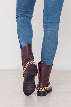 Bona Mente Deluxe Бордовые кожаные ботинки декорированные цепью