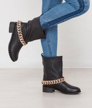 Bona Mente Deluxe Черные кожаные ботинки декорированные цепью