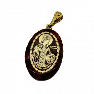 Кулон с янтарем иконка "Святая Равноапостальная царица Елена" овал 21*31мм.