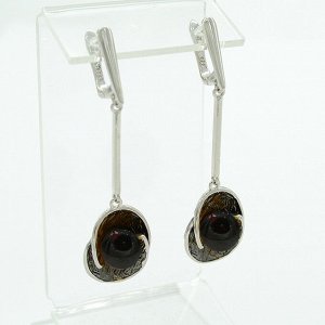 Серьги с янтарём "Шарик в кувшинке" 15*20мм вишня, 4см