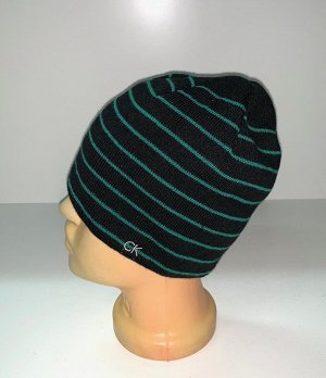 Шапка Черная шапка в зеленую полоску  №265