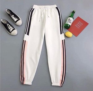 Спортивные штаны женские 3503 "Полоски Цветные" Белые
