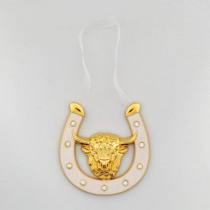 Сувенир-подкова "Бык золотой" с эмалью и стразами, подвесная, 10х0,9х10,5см.