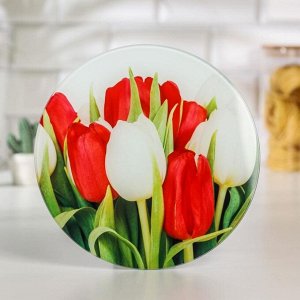Доска разделочная стеклянная Доляна «Тюльпаны», d=20 см